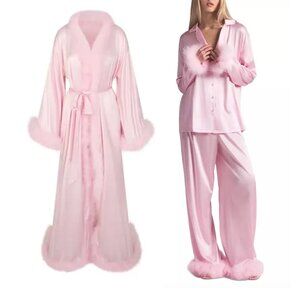 SKIMS feather robe + pajama set - cherry blossom (3 piece set) NWT, small